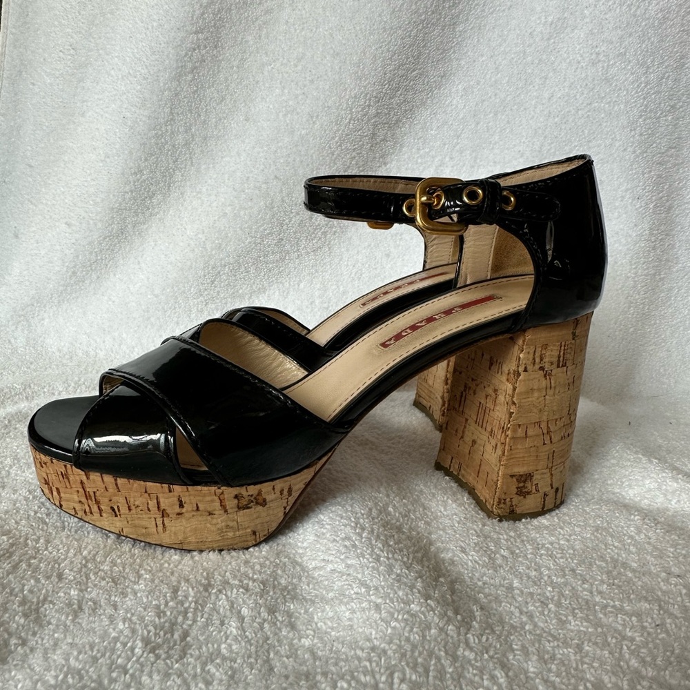 PRADA “Authentic” Black Cork Platform Heels